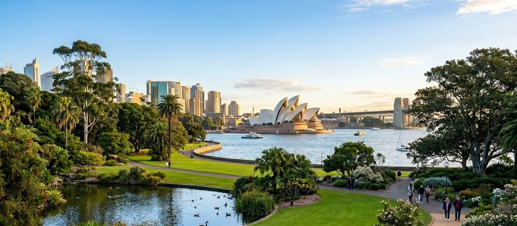 Royal Botanic Garden Sydney with harbour views and the Opera House - free winter activity for kids